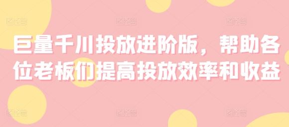 巨量千川投放进阶版，帮助各位老板们提高投放效率和收益-凌秋网创