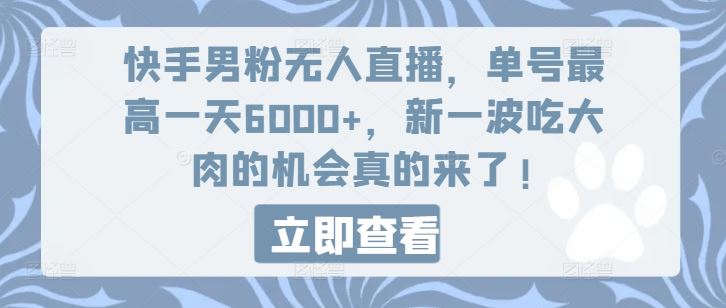 快手男粉无人直播，单号最高一天6000+，新一波吃大肉的机会真的来了-凌秋网创