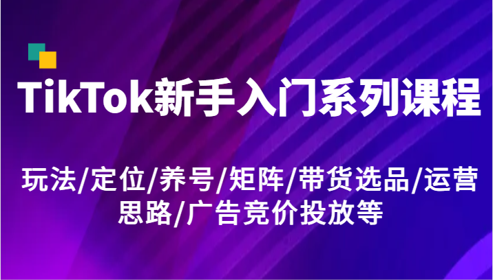 TikTok新手入门系列课程，玩法/定位/养号/矩阵/带货选品/运营思路/广告竞价投放等-凌秋网创
