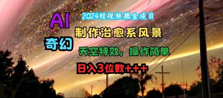 2024短视频掘金项目，AI制作治愈系风景，奇幻天空特效，操作简单，日入3位数【揭秘】-凌秋网创