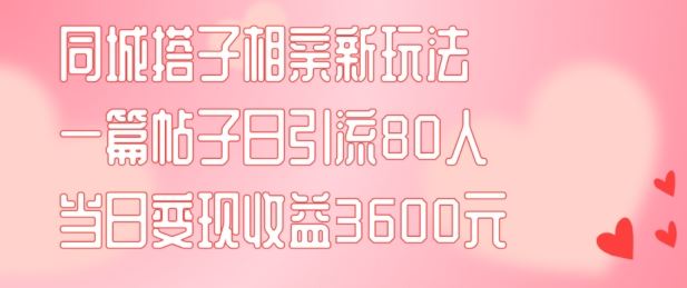 同城搭子相亲新玩法一篇帖子引流80人当日变现3600元(项目教程+实操教程)【揭秘】-凌秋网创