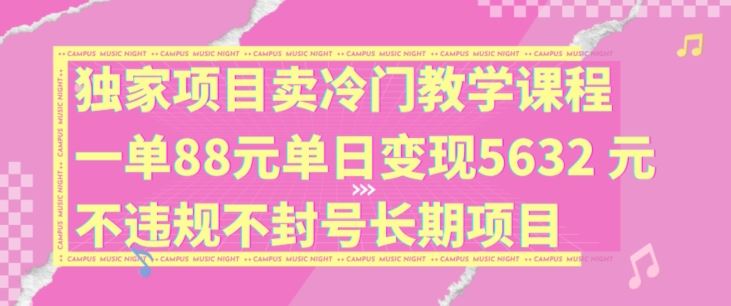 独家项目卖冷门教学课程一单88元单日变现5632元违规不封号长期项目【揭秘】-凌秋网创