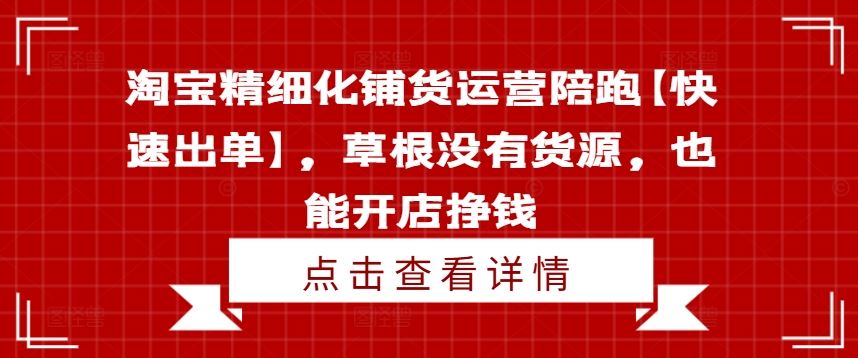 淘宝精细化铺货运营陪跑【快速出单】，草根没有货源，也能开店挣钱-凌秋网创