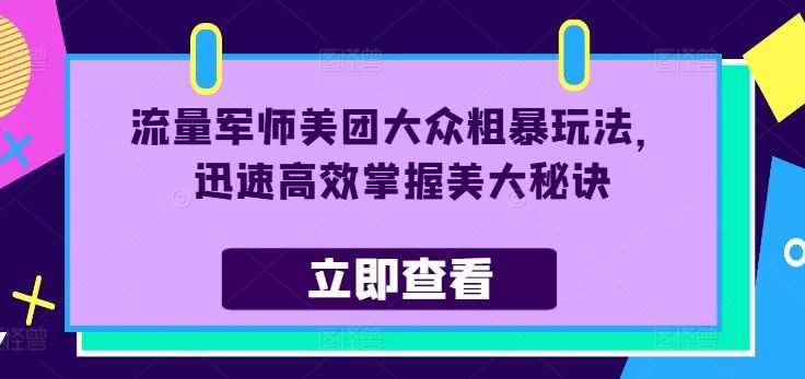 流量军师美团大众粗暴玩法，迅速高效掌握美大秘诀-凌秋网创