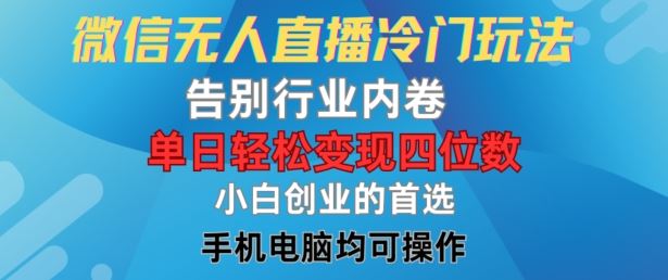 微信无人直播冷门玩法，告别行业内卷，单日轻松变现四位数，小白的创业首选【揭秘】-凌秋网创
