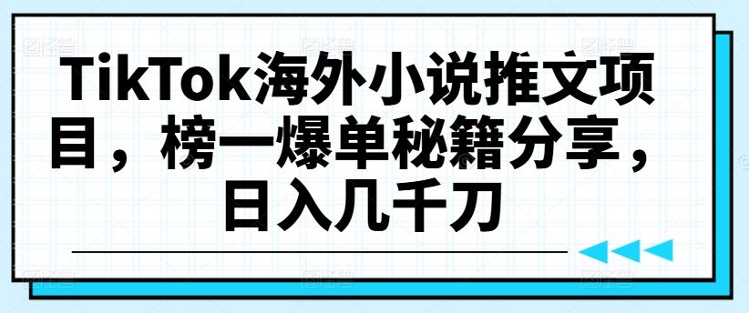 TikTok海外小说推文项目，榜一爆单秘籍分享，日入几千刀-凌秋网创