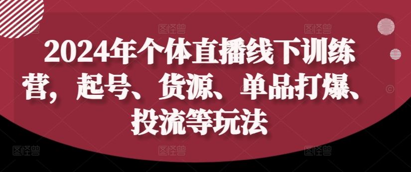 2024年个体直播训练营，起号、货源、单品打爆、投流等玩法-凌秋网创