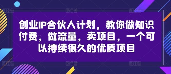 创业IP合伙人计划，教你做知识付费，做流量，卖项目，一个可以持续很久的优质项目-凌秋网创