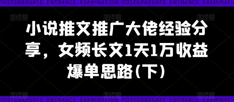 小说推文推广大佬经验分享，女频长文1天1万收益爆单思路(下)-凌秋网创