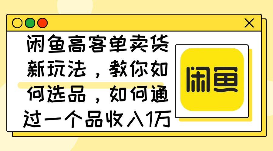 （12387期）闲鱼高客单卖货新玩法，教你如何选品，如何通过一个品收入1万+-凌秋网创