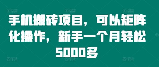 手机搬砖项目，可以矩阵化操作，新手一个月轻松5000多-凌秋网创