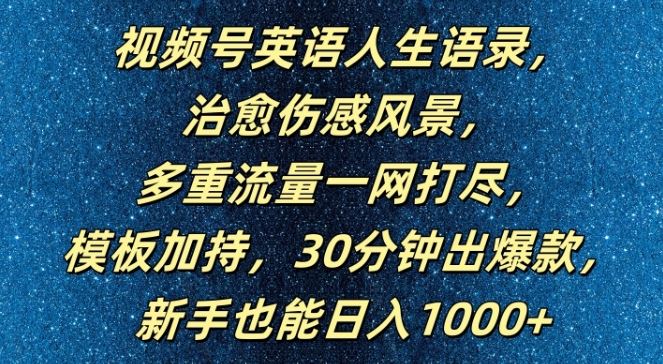 视频号英语人生语录，多重流量一网打尽，模板加持，30分钟出爆款，新手也能日入1000+【揭秘】-凌秋网创