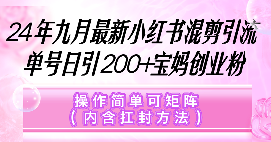 （12530期）小红书混剪引流，单号日引200+宝妈创业粉，操作简单可矩阵（内含扛封…-凌秋网创