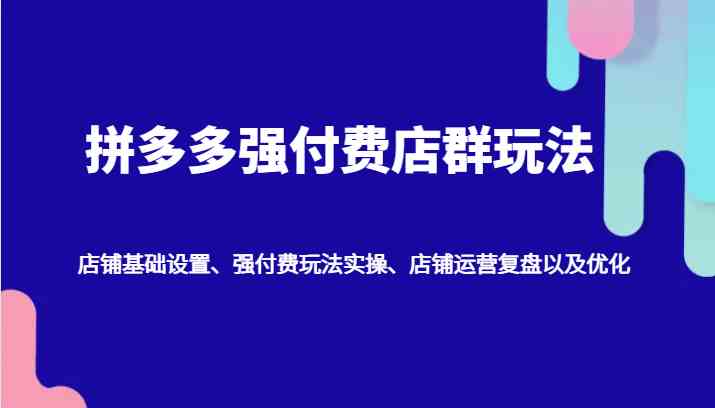 拼多多强付费店群玩法：店铺基础设置、强付费玩法实操、店铺运营复盘以及优化-凌秋网创