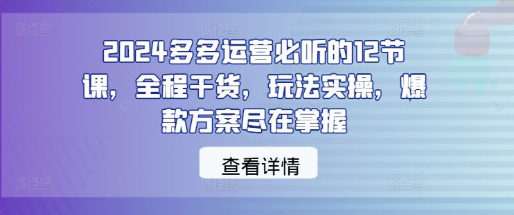 2024多多运营必听的12节课，全程干货，玩法实操，爆款方案尽在掌握-凌秋网创