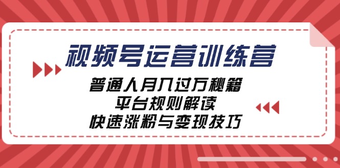 （12722期）视频号运营训练营：普通人月入过万秘籍，平台规则解读，快速涨粉与变现…-凌秋网创
