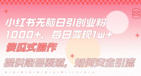 小红书无脑每日引流创业粉500+，小白每天只花半小时，躺赚长尾收益【揭秘】-凌秋网创