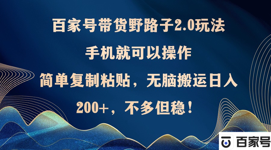（12804期）百家号带货野路子2.0玩法，手机就可以操作，简单复制粘贴，无脑搬运日…-凌秋网创