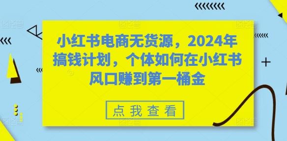 小红书电商无货源，2024年搞钱计划，个体如何在小红书风口赚到第一桶金-凌秋网创