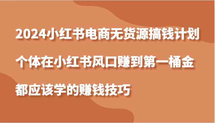 2024小红书电商无货源搞钱计划，个体在小红书风口赚到第一桶金应该学的赚钱技巧-凌秋网创