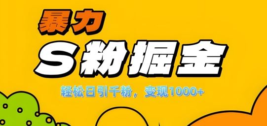 单人单机日引千粉，变现1k+，S粉流量掘金计划攻略【揭秘】-凌秋网创