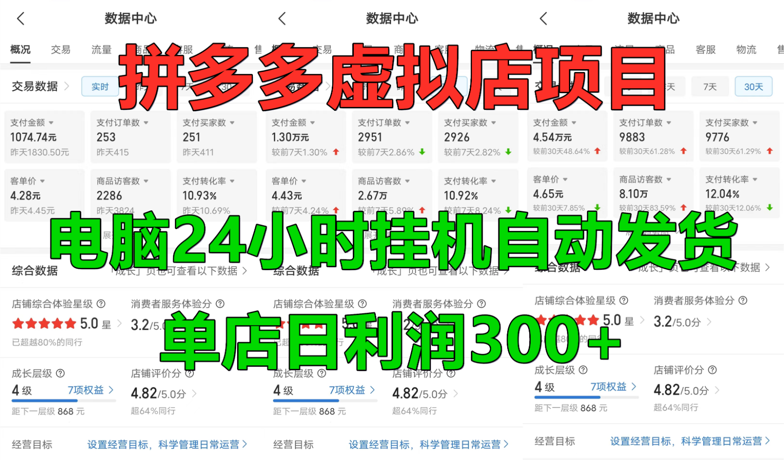 拼多多虚拟店铺项目，电脑挂机自动发货，单店日利润300+-凌秋网创