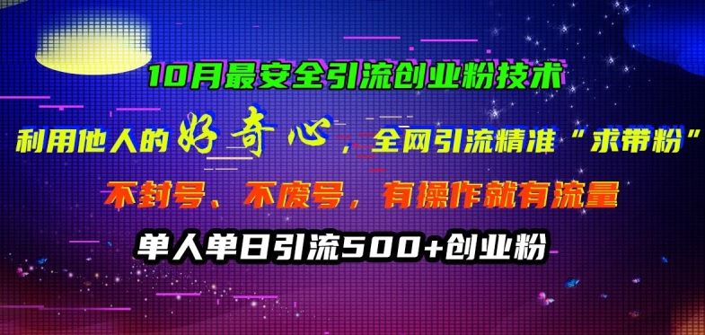 10月最安全引流创业粉技术，利用他人的好奇心全网引流精准“求带粉”不封号、不废号【揭秘】-凌秋网创