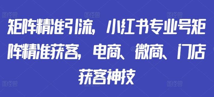 矩阵精准引流，小红书专业号矩阵精准获客，电商、微商、门店获客神技-凌秋网创