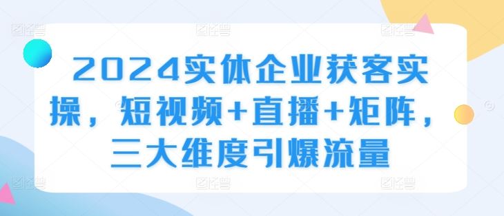 2024实体企业获客实操，短视频+直播+矩阵，三大维度引爆流量-凌秋网创