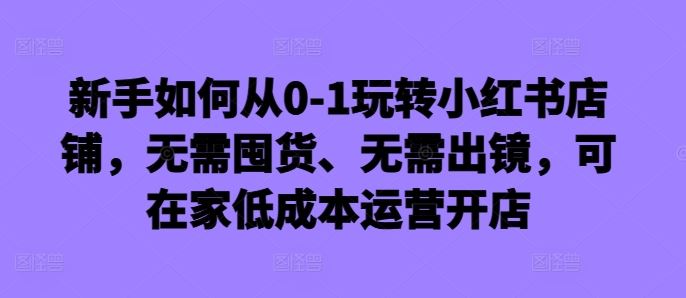 新手如何从0-1玩转小红书店铺，无需囤货、无需出镜，可在家低成本运营开店-凌秋网创