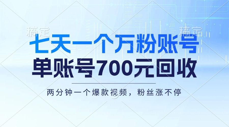 （13062期）七天一个万粉账号，新手小白秒上手，单账号回收700元，轻松月入三万＋-凌秋网创