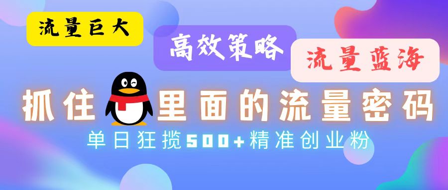 （13068期）流量蓝海，抓住QQ里面的流量密码！高效策略，单日狂揽500+精准创业粉-凌秋网创