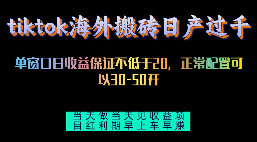 （13079期）tiktok海外搬砖项目单机日产过千当天做当天见收益-凌秋网创