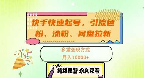 快手快速起号，引流s粉、涨粉、网盘拉新多重变现方式，月入1w【揭秘】-凌秋网创