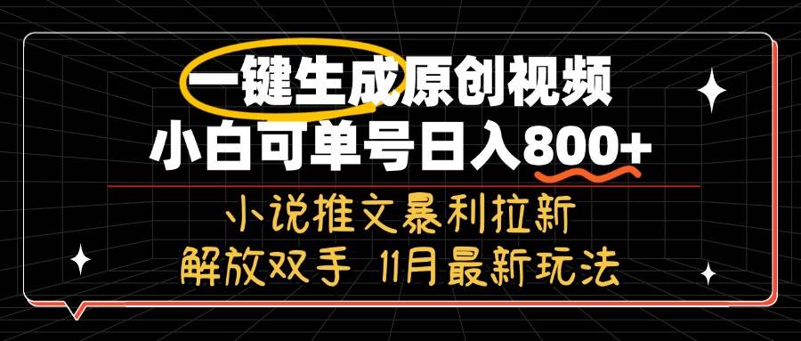 （13215期）11月最新玩法小说推文暴利拉新，一键生成原创视频，小白可单号日入800+…-凌秋网创