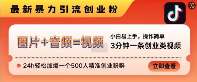 抖音最新暴力引流创业粉，3分钟一条创业类视频，24h轻松加爆一个500人精准创业粉群【揭秘】-凌秋网创