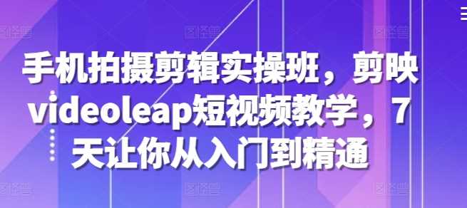 手机拍摄剪辑实操班，剪映videoleap短视频教学，7天让你从入门到精通-凌秋网创