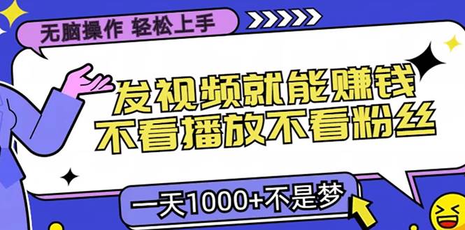 （13283期）无脑操作，只要发视频就能赚钱？不看播放不看粉丝，小白轻松上手，一天…-凌秋网创