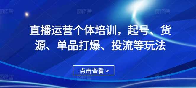 直播运营个体培训，起号、货源、单品打爆、投流等玩法-凌秋网创