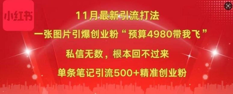 小红书11月最新图片打粉，一张图片引爆创业粉，“预算4980带我飞”，单条引流500+精准创业粉-凌秋网创