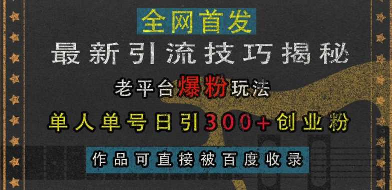 最新引流技巧揭秘，老平台爆粉玩法，单人单号日引300+创业粉，作品可直接被百度收录-凌秋网创