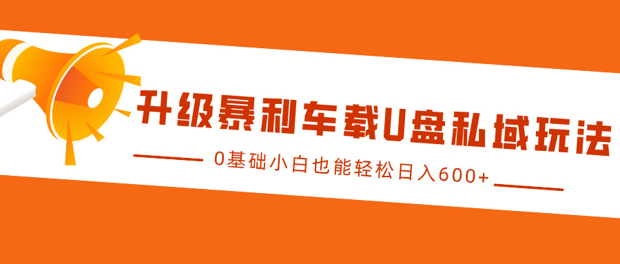 升级暴利车载U盘私域玩法，0基础小白也能轻松日入600+-凌秋网创