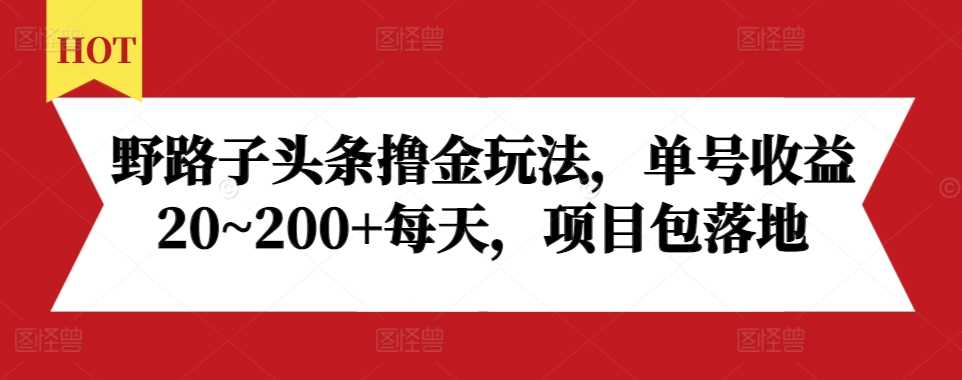 野路子头条撸金玩法，单号收益20~200+每天，项目包落地-凌秋网创