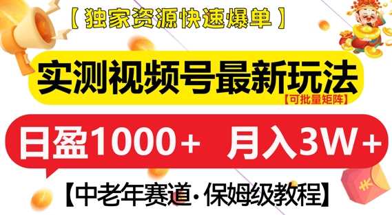 实测视频号最新玩法，中老年赛道，独家资源，月入过W+【揭秘】-凌秋网创