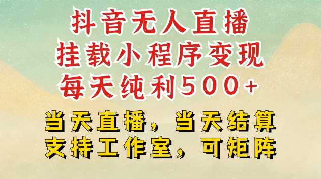 抖音无人直播挂载小程序变现每天纯利500+当天直播，当天结算支持工作室，可矩阵【揭秘】-凌秋网创