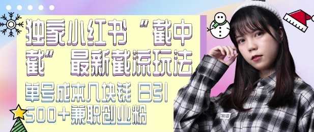 最新小红书截流玩法 独家截中截 单号成本几块钱 日引500+CY粉JZ粉-凌秋网创