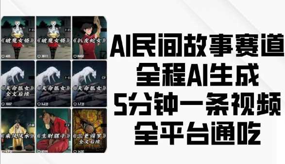 AI民间故事赛道，全程AI生成5分钟一条视频，全平台通吃-凌秋网创