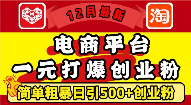 12月最新：电商平台1元打爆创业粉，简单粗暴日引500+精准创业粉，轻松月入过W【揭秘】-凌秋网创