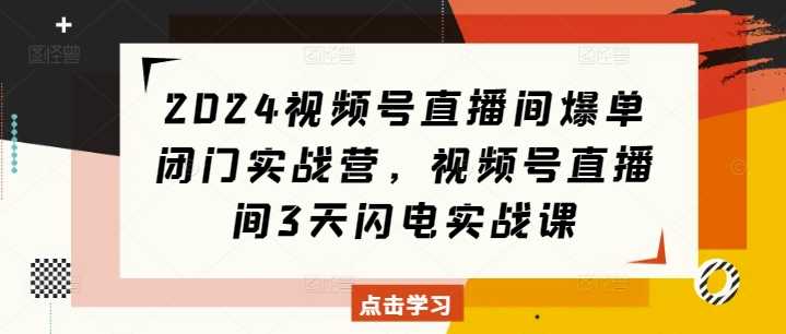 2024视频号直播间爆单闭门实战营，视频号直播间3天闪电实战课-凌秋网创