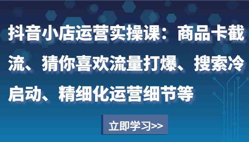 抖音小店运营实操课：商品卡截流、猜你喜欢流量打爆、搜索冷启动、精细化运营细节等-凌秋网创